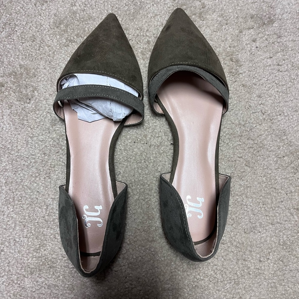 Never worn green/gray flats - suede type material